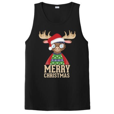 Hipster Moose Santa Hat Merry Christmas Funny Holiday Gift PosiCharge Competitor Tank