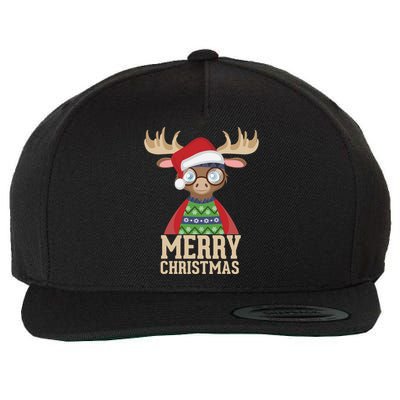 Hipster Moose Santa Hat Merry Christmas Funny Holiday Gift Wool Snapback Cap