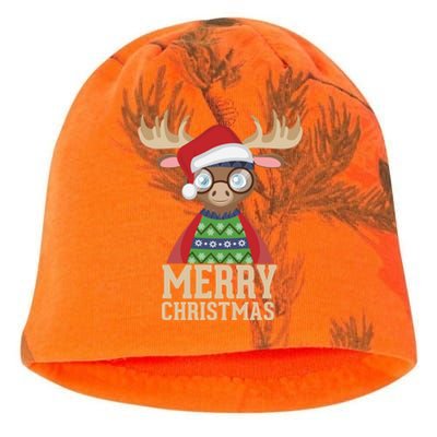 Hipster Moose Santa Hat Merry Christmas Funny Holiday Gift Kati - Camo Knit Beanie