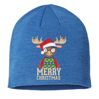 Hipster Moose Santa Hat Merry Christmas Funny Holiday Gift Sustainable Beanie