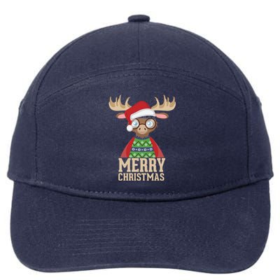 Hipster Moose Santa Hat Merry Christmas Funny Holiday Gift 7-Panel Snapback Hat