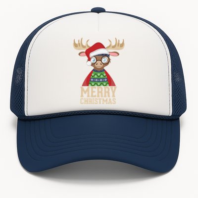 Hipster Moose Santa Hat Merry Christmas Funny Holiday Gift Trucker Hat