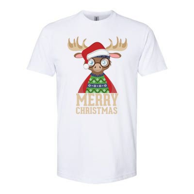 Hipster Moose Santa Hat Merry Christmas Funny Holiday Gift Softstyle CVC T-Shirt