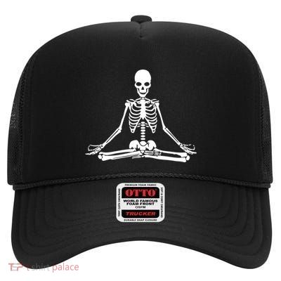 Halloween Meditating Skeleton Yoga Funny Gift High Crown Mesh Back Trucker Hat