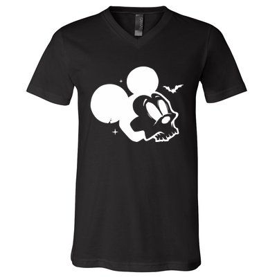 Halloween Mouse Skull Cartoon Funny Spooky Celebration V-Neck T-Shirt