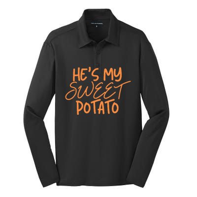 HeS My Sweet Potato I Yam Thanksgiving Couples Family Silk Touch Performance Long Sleeve Polo