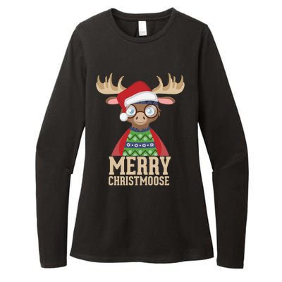 Hipster Moose Santa Hat Merry Christmoose Christmas Great Gift Womens CVC Long Sleeve Shirt