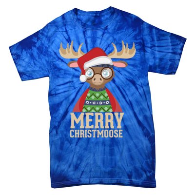 Hipster Moose Santa Hat Merry Christmoose Christmas Great Gift Tie-Dye T-Shirt