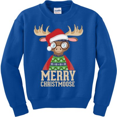 Hipster Moose Santa Hat Merry Christmoose Christmas Great Gift Kids Sweatshirt