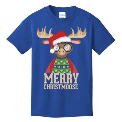 Hipster Moose Santa Hat Merry Christmoose Christmas Great Gift Kids T-Shirt