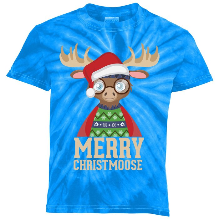 Hipster Moose Santa Hat Merry Christmoose Christmas Great Gift Kids Tie-Dye T-Shirt