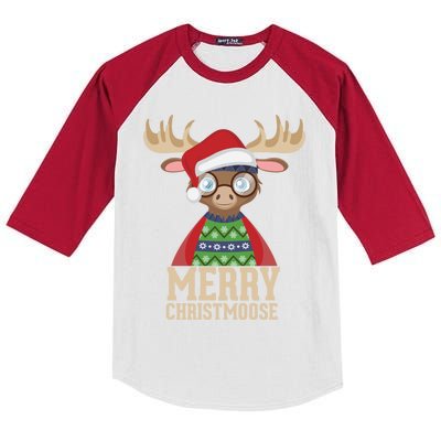 Hipster Moose Santa Hat Merry Christmoose Christmas Great Gift Kids Colorblock Raglan Jersey