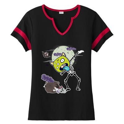 Halloween Monster Skeleton Dabbing Great Gift Ladies Halftime Notch Neck Tee