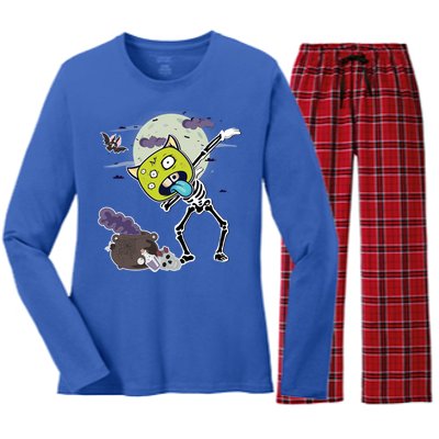 Halloween Monster Skeleton Dabbing Great Gift Women's Long Sleeve Flannel Pajama Set 