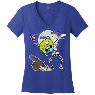 Halloween Monster Skeleton Dabbing Great Gift Women's V-Neck T-Shirt