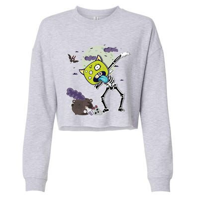 Halloween Monster Skeleton Dabbing Great Gift Cropped Pullover Crew