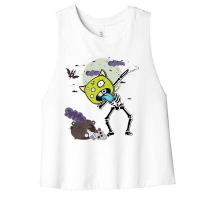 Halloween Monster Skeleton Dabbing Great Gift Women's Racerback Cropped Tank