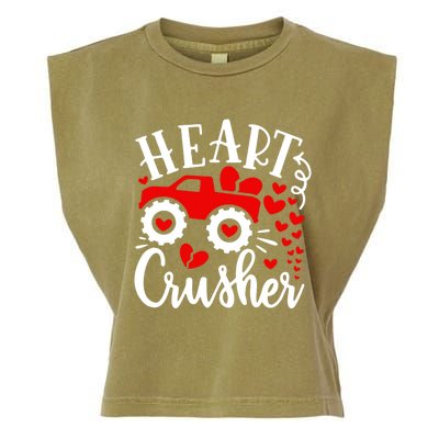 Heart Monster Truck Crusher Cute Gift Funny Valentine's Day Gift Garment-Dyed Women's Muscle Tee