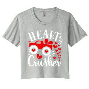 Heart Monster Truck Crusher Cute Gift Funny Valentine's Day Gift Women's Crop Top Tee