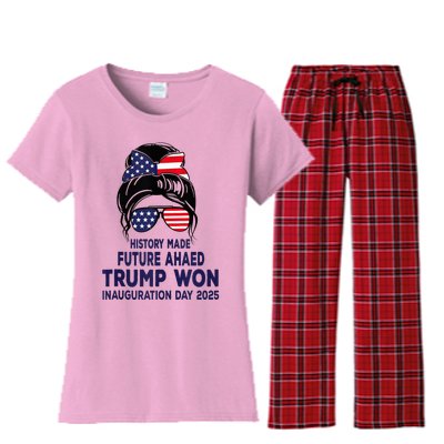 History Made Trump Won Inauguration Day 2025 Women's Flannel Pajama Set