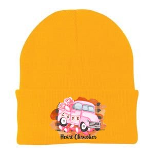 Heart Monster Truck Crusher Valentines Day Cute Gift Knit Cap Winter Beanie