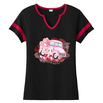 Heart Monster Truck Crusher Valentines Day Cute Gift Ladies Halftime Notch Neck Tee