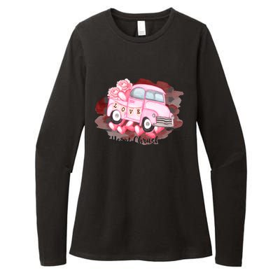 Heart Monster Truck Crusher Valentines Day Cute Gift Womens CVC Long Sleeve Shirt