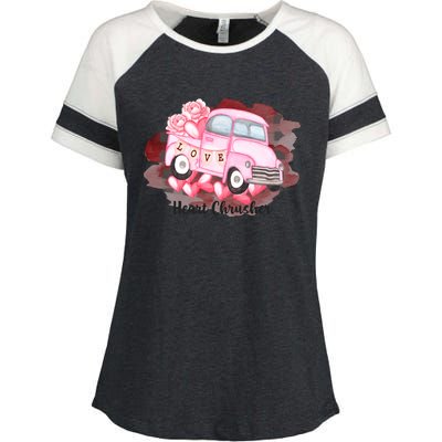 Heart Monster Truck Crusher Valentines Day Cute Gift Enza Ladies Jersey Colorblock Tee