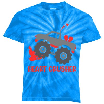 Heart Monster Truck Crusher Valentines Day Cute Meaningful Gift Kids Tie-Dye T-Shirt