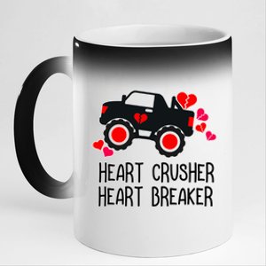 Heart Monster Truck Crusher Valentines Day Cute Funny Hearts Meaningful Gift 11oz Black Color Changing Mug