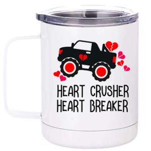 Heart Monster Truck Crusher Valentines Day Cute Funny Hearts Meaningful Gift 12 oz Stainless Steel Tumbler Cup