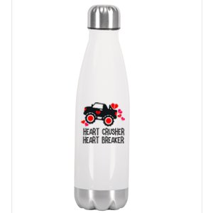 Heart Monster Truck Crusher Valentines Day Cute Funny Hearts Meaningful Gift Stainless Steel Insulated Water Bottle