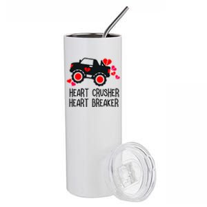 Heart Monster Truck Crusher Valentines Day Cute Funny Hearts Meaningful Gift Stainless Steel Tumbler