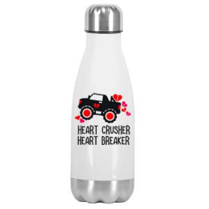 Heart Monster Truck Crusher Valentines Day Cute Funny Hearts Meaningful Gift Stainless Steel Insulated Water Bottle