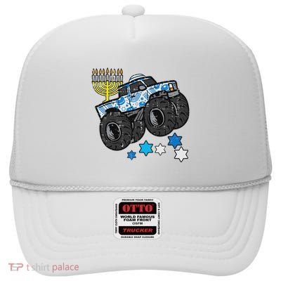 Hanukkah Monster Truck Menorah Chanukah Jewish High Crown Mesh Back Trucker Hat