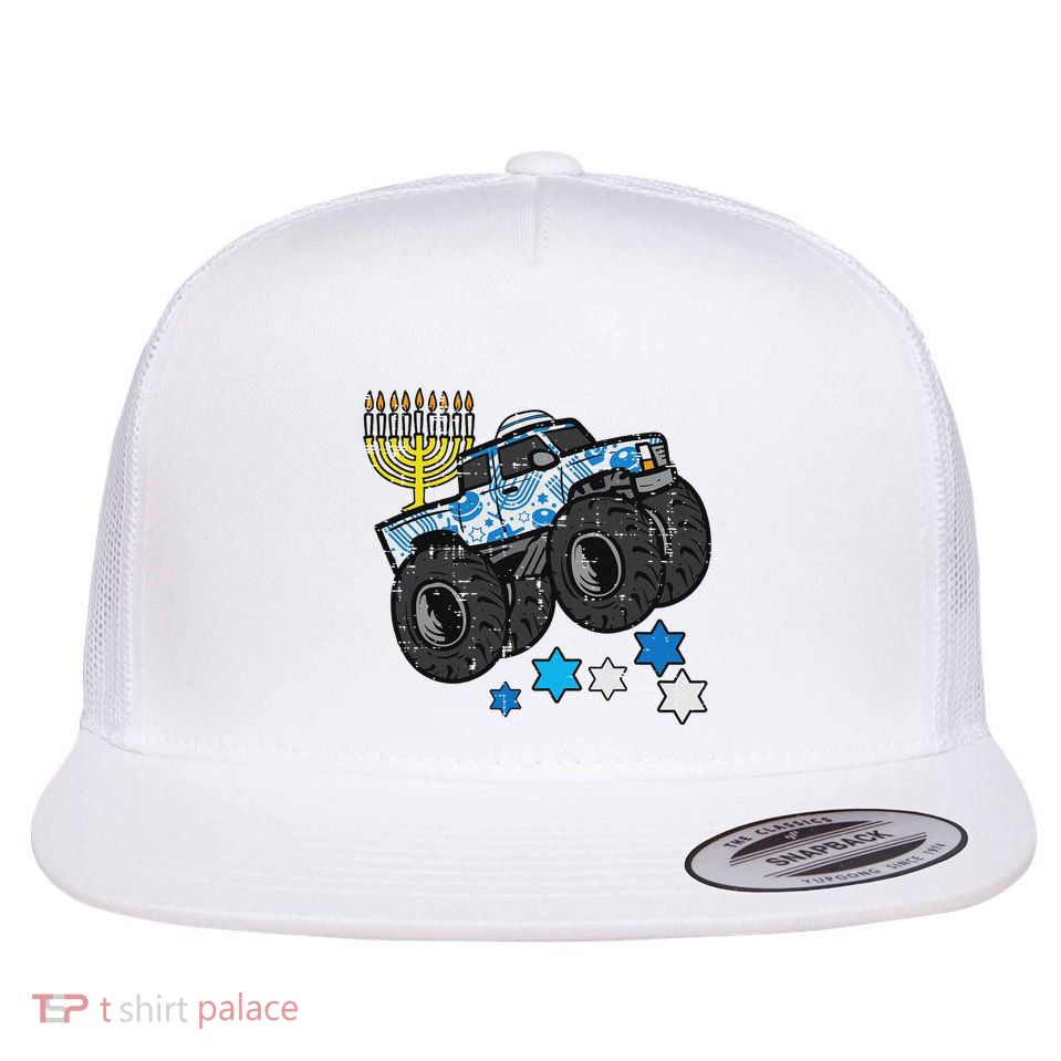 Hanukkah Monster Truck Menorah Chanukah Jewish Flat Bill Trucker Hat