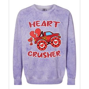 Heart Monster Truck Crusher Valentines Day Love Gift Colorblast Crewneck Sweatshirt