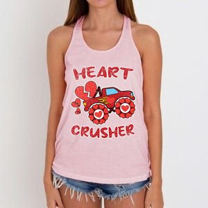 Heart Monster Truck Crusher Valentines Day Love Gift Women's Knotted Racerback Tank