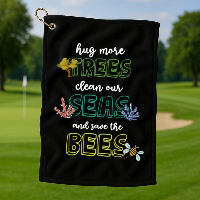 Hug More Trees Clean Our Seas And Save The Bees Save Planet Gift Golf Towel