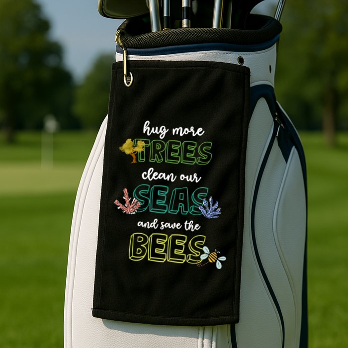 Hug More Trees Clean Our Seas And Save The Bees Save Planet Gift Golf Towel