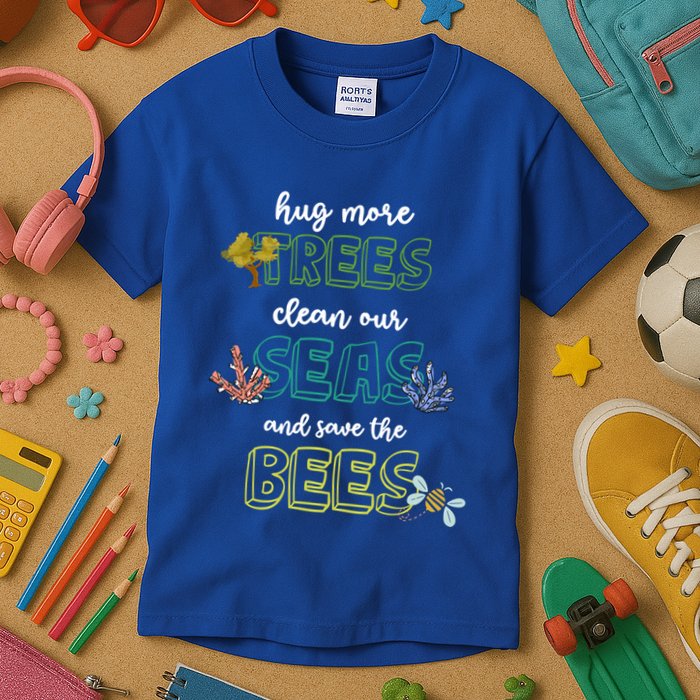 Hug More Trees Clean Our Seas And Save The Bees Save Planet Gift Kids T-Shirt
