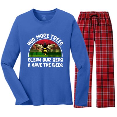 Hug More Trees Clean Our Seas Save The Bees Gift Women's Long Sleeve Flannel Pajama Set 