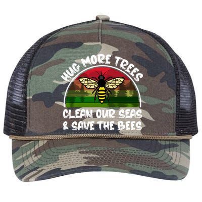 Hug More Trees Clean Our Seas Save The Bees Gift Retro Rope Trucker Hat Cap