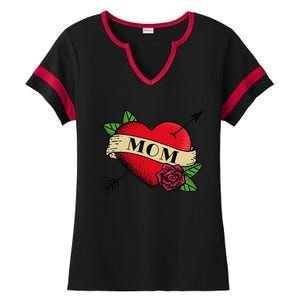 Heart Mom Tattoo Ladies Halftime Notch Neck Tee