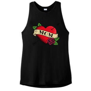 Heart Mom Tattoo Ladies PosiCharge Tri-Blend Wicking Tank