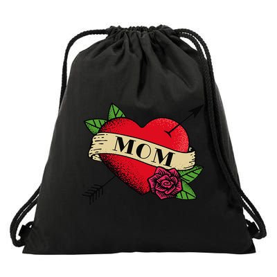 Heart Mom Tattoo Drawstring Bag