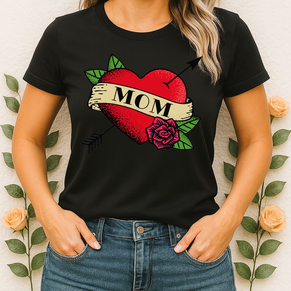 Heart Mom Tattoo Womens T-Shirt