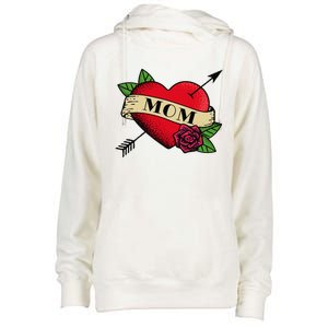 Heart Mom Tattoo Womens Funnel Neck Pullover Hood