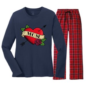 Heart Mom Tattoo Women's Long Sleeve Flannel Pajama Set 