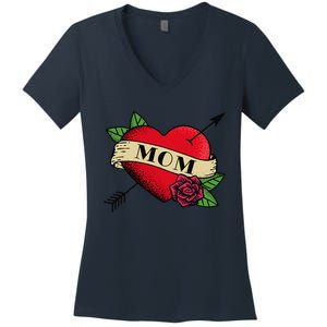 Heart Mom Tattoo Women's V-Neck T-Shirt